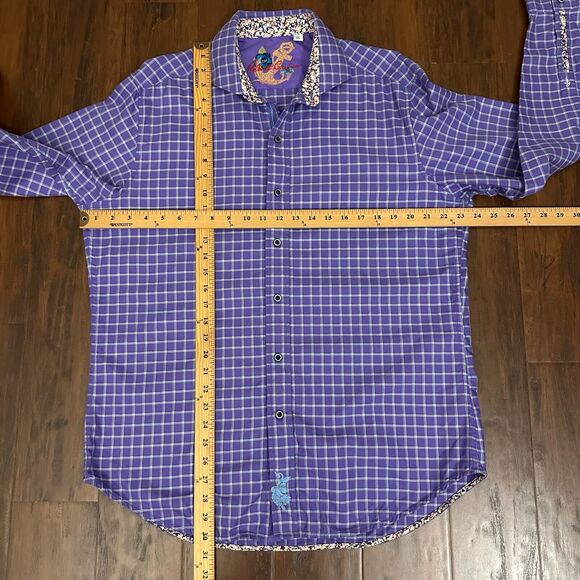 ROBERT GRAHAM Check Shirt Purple Classic Fit Flip Cuff Long Sleeve Cotton - Picture 13 of 13